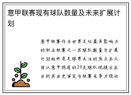 意甲联赛现有球队数量及未来扩展计划